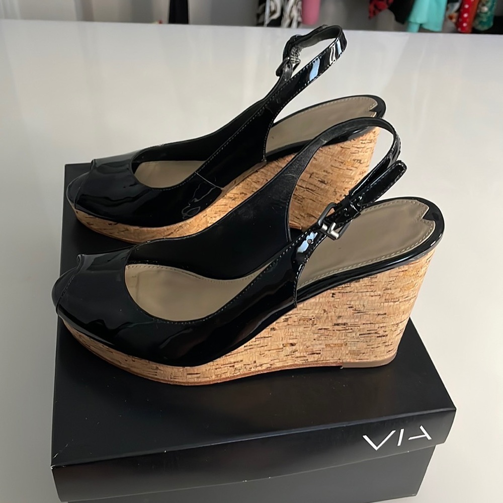 Via Spiga Black Wedge Heels Size 7